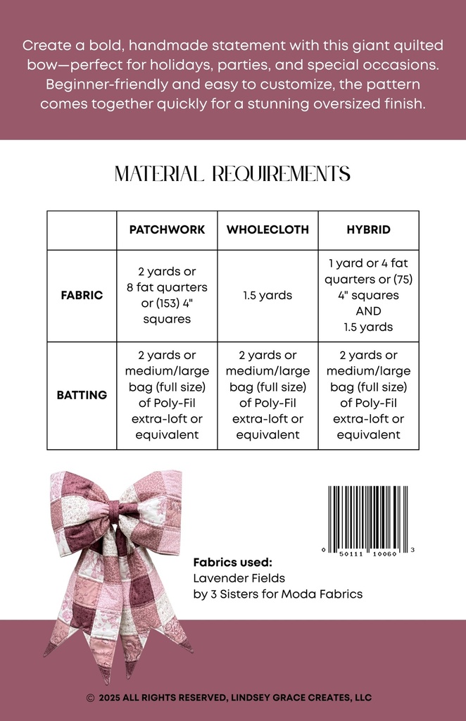Paper Pattern - The Big Giant Quilted Bow by Lindsey Grace Creates