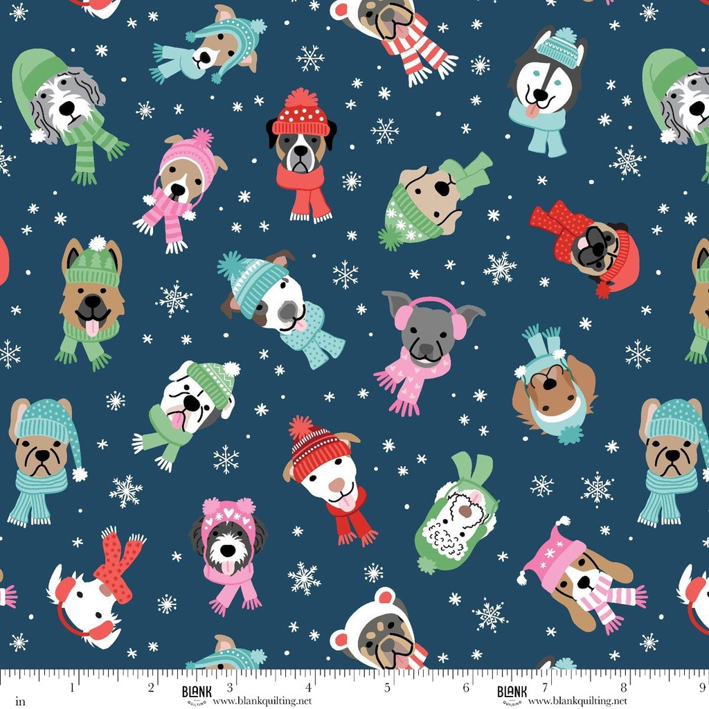 Winter Waggers by Devon Design Co - Dogs in Hats and Scarves in Dark Blue