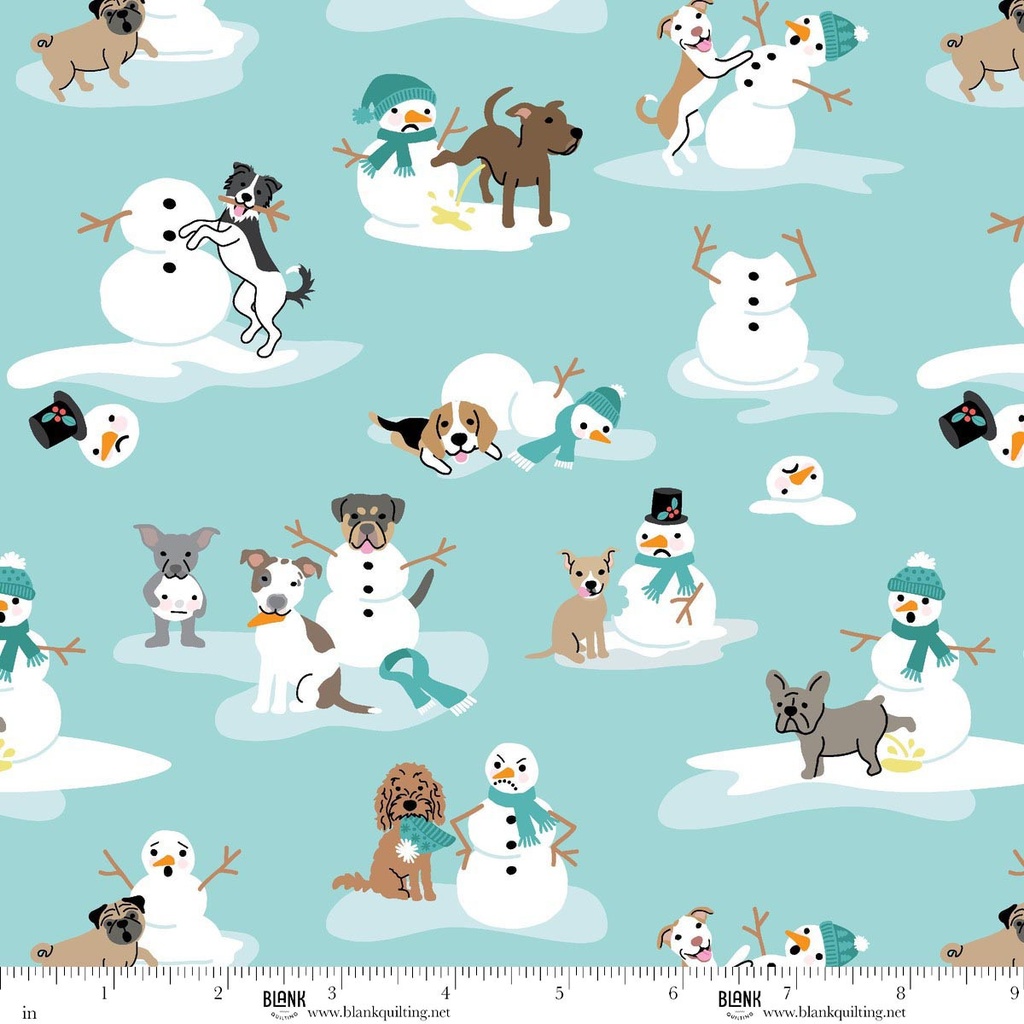 Winter Waggers by Devon Design Co - Dogs Playing With Snowmen in Light Blue