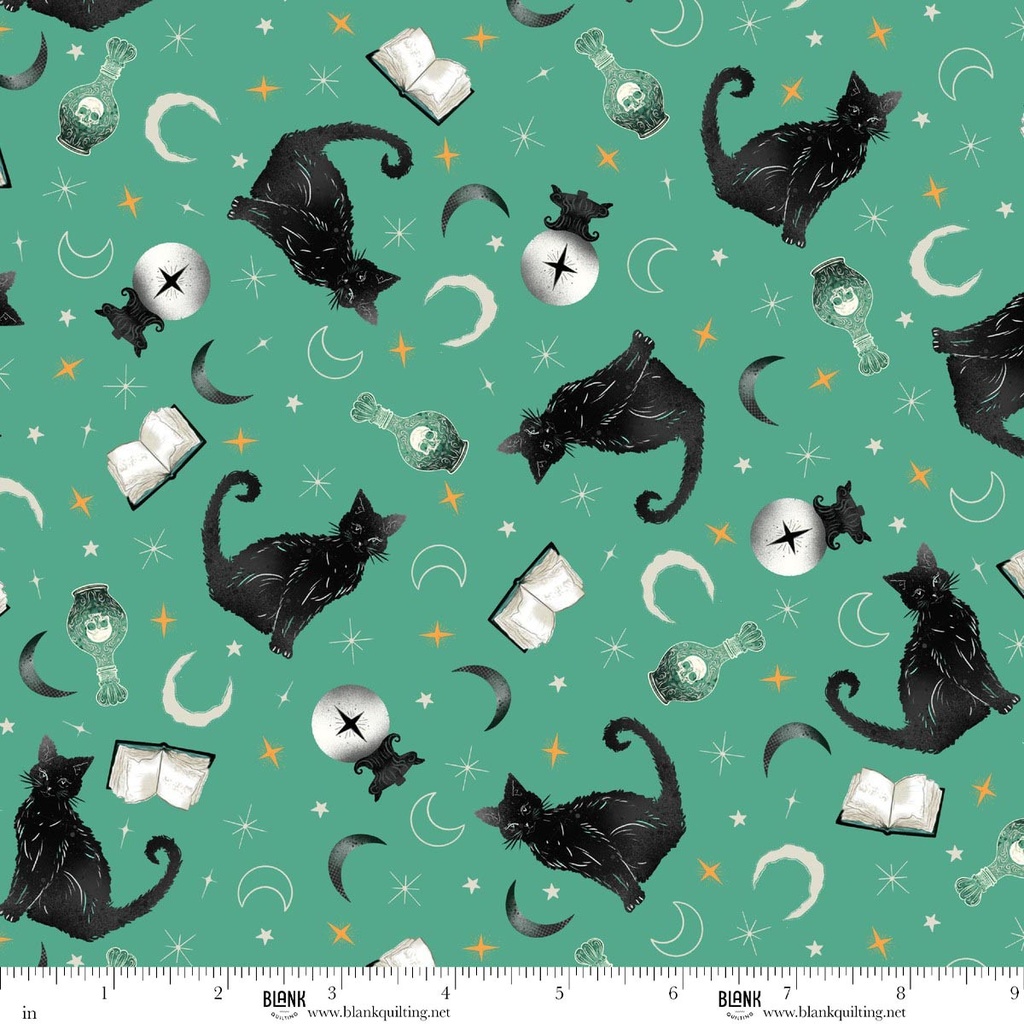 Witchy Wicked by Rose Halsey - Black Cats, Crystal Balls, and Potion Books in Turquoise