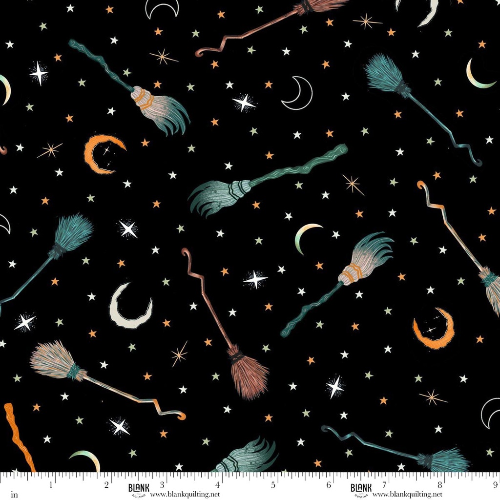 Witchy Wicked by Rose Halsey - Broomsticks, Stars and Moons in Black