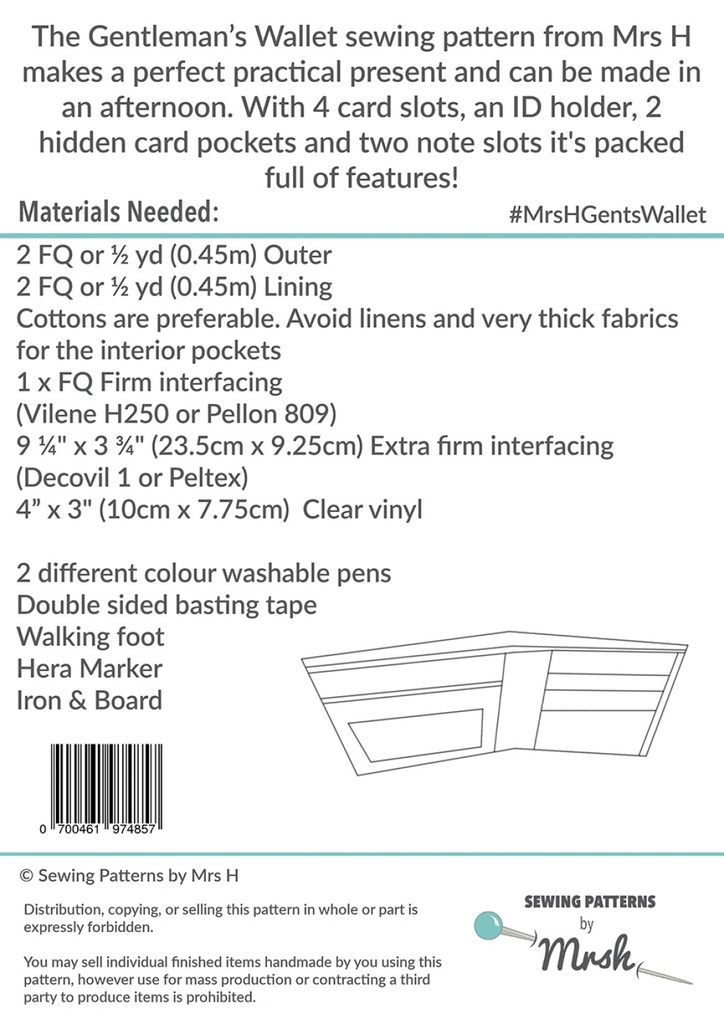 The Gentleman's Wallet Pattern by Sewing Patterns by Mrs. H