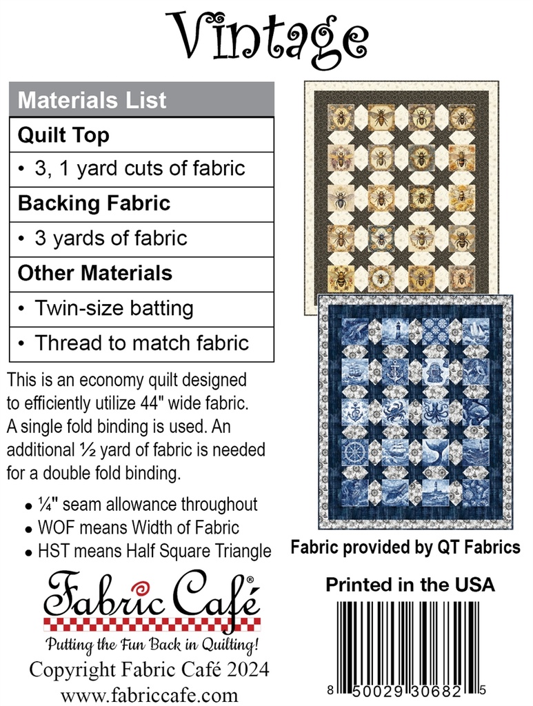 Paper Pattern -  Vintage Quilt by Fabric Cafe