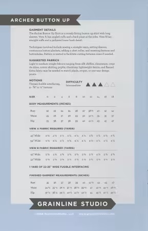 Paper Pattern - Archer Button Up by Grainline Studio