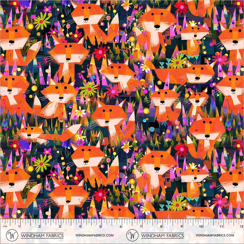 Animal Kingdom by Gareth Lucas - Foxes and Flowers in Midnight Blue