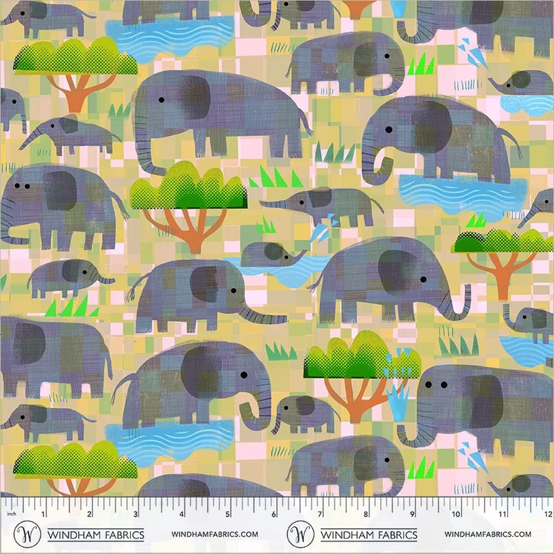 Animal Kingdom by Gareth Lucas - Mama Elephant, Baby Elephant in Yellow Savanna