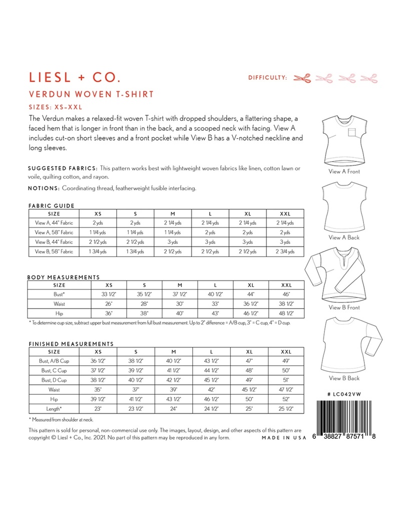 Paper Pattern - Verdun Woven T-Shirt by Liesl & Co.
