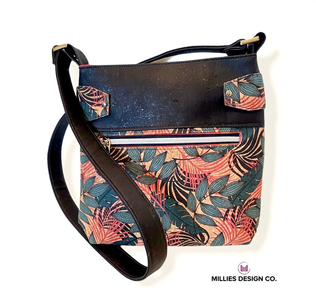 Cork Handbag - Fern & Floral Print Cork with Coordinating Black Cork