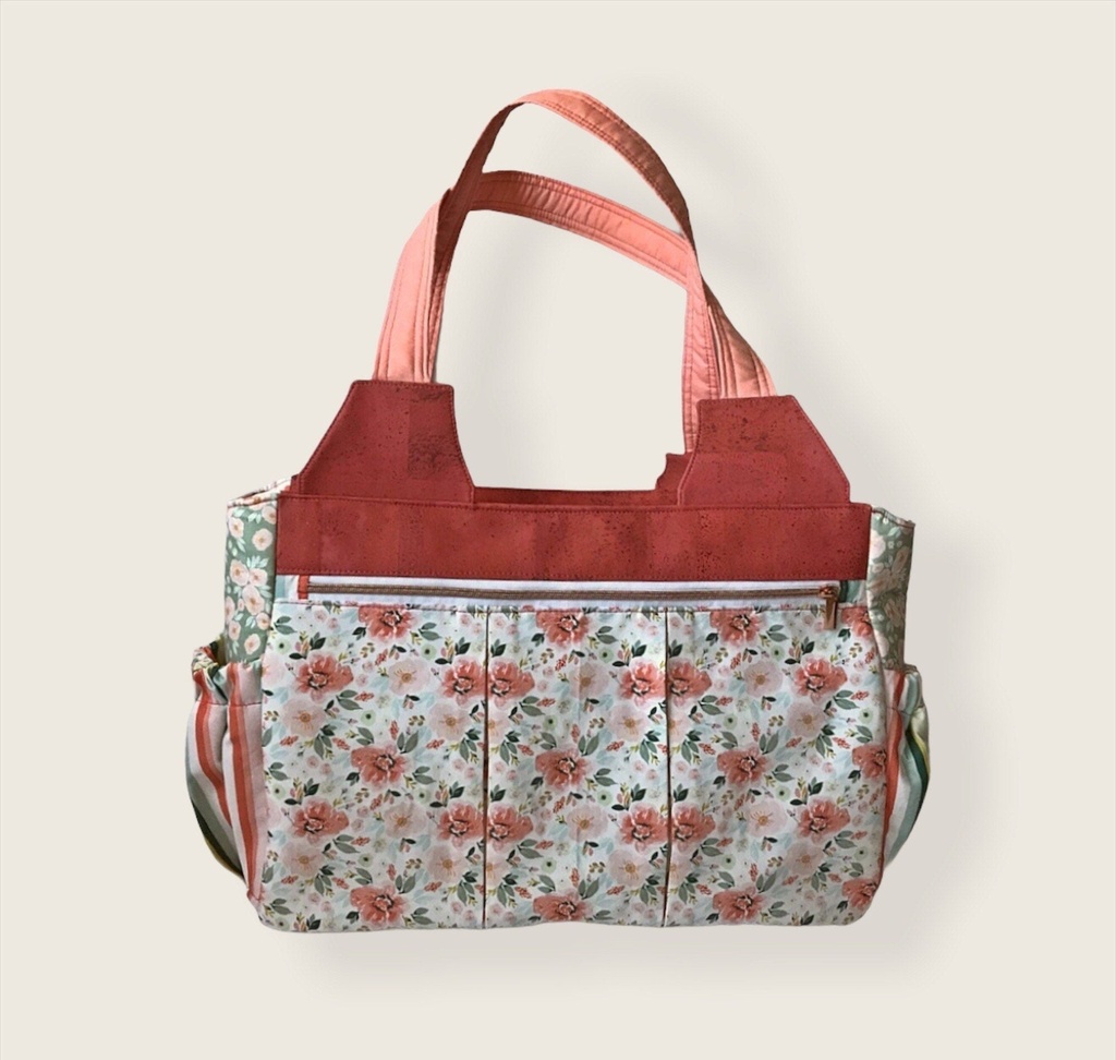 Cork/Cotton Diaper Bag - Coral Cork Accents with Designer Cotton Fabric