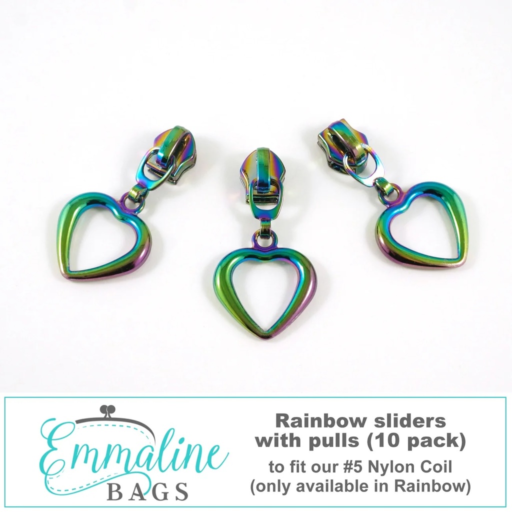 Zipper Slides #5 Large Hollow Heart Pulls 10 Pack (iridescent)