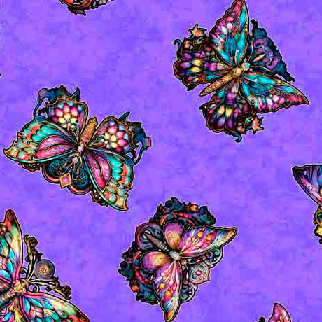 Night Flight by QT Fabrics - Butterfly Toss in Purple