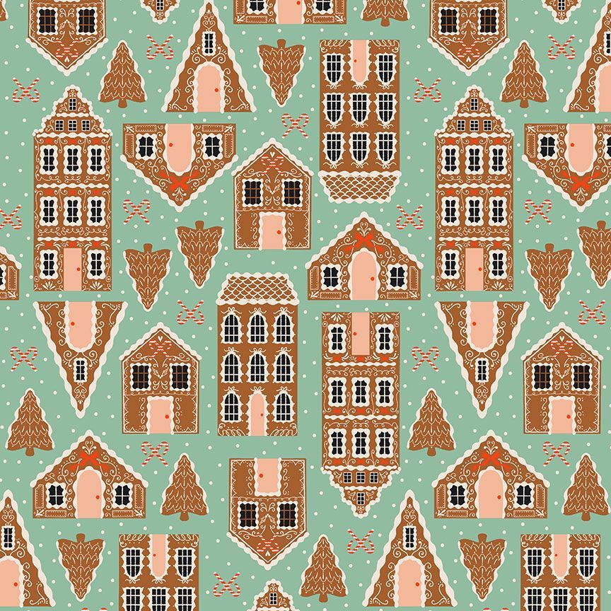 Holly Jolly by Dear Stella - Gingerbread Houses in Jade