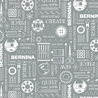 Bernina Exclusive Prints by Benartex - Stitches in Gray