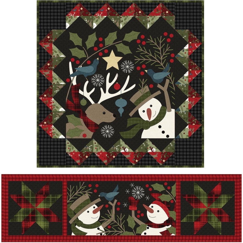 Holly Jolly Wall Hanging & Table Runner Flannel Fabric Kit by Maywood Studio