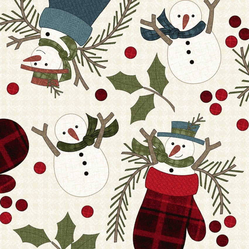 Holly Jolly Flannel by Bonnie Sullivan - Snowmen in Cream