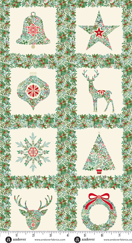 Good Tidings by Makower UK - Squares in Cream 24" Panel