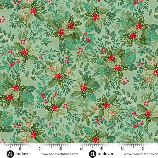 Good Tidings by Makower UK - Holly Bush in Mid Green