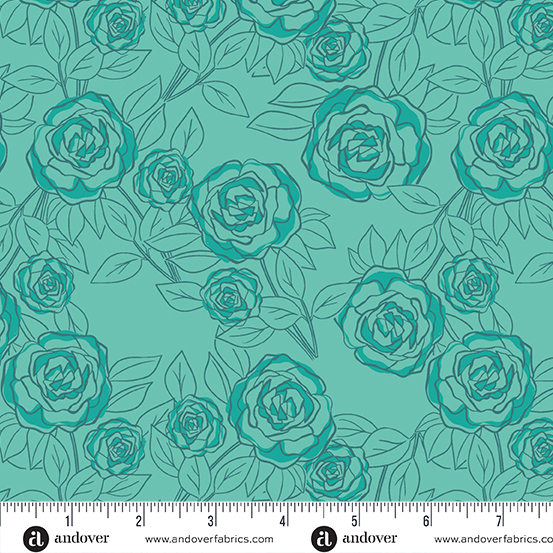 Color Me Pretty by Stephanie Organes - Rose Bloom in Teal