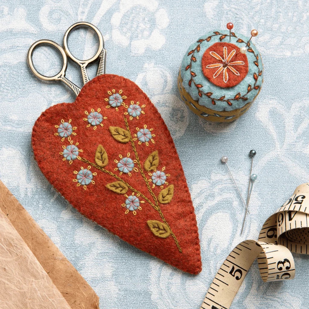 Wool Mix Felt Craft Kit - Embroidered Scissors Pouch & Mini Pincushion by Corinne Lapierre