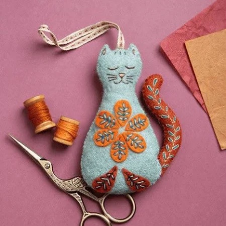 Wool Mix Felt Craft Kit - Folk Embroidered Cat by Corinne Lapierre