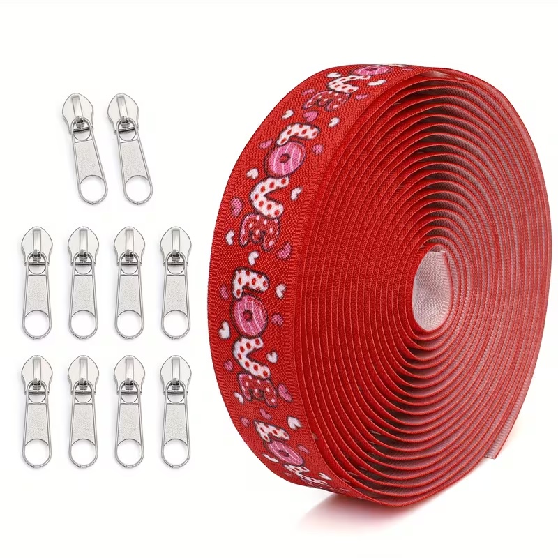 Zipper by the Yard Reverse Tape (sz 5) - 2.5 Yards, 5 Silver Pulls