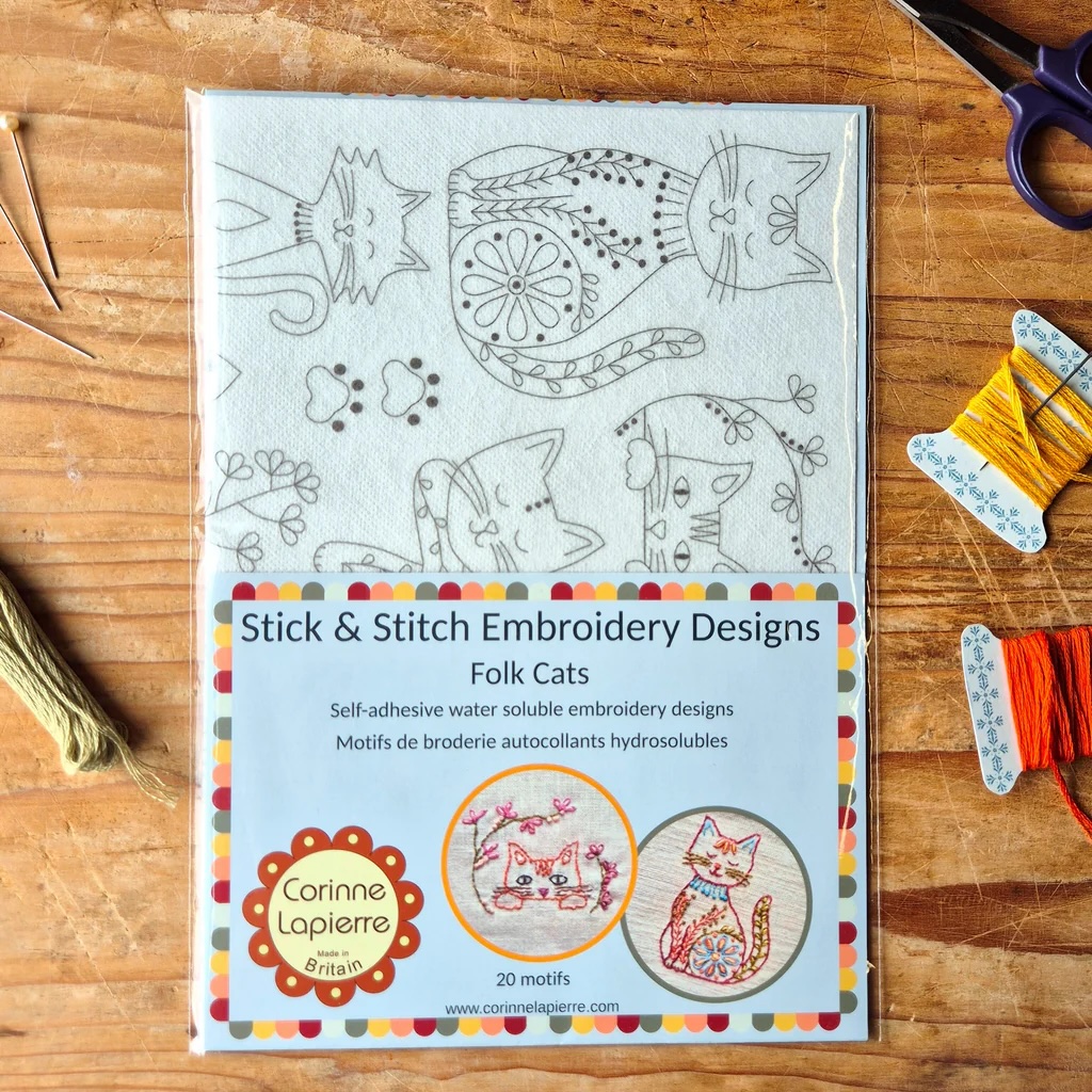 Stick & Stitch Embroidery Kit - Folk Cats by Corinne Lapierre