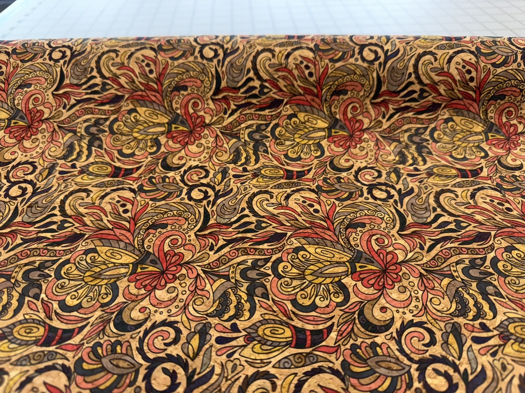 Cork Fabric - Blue/Yellow/Coral Feathers