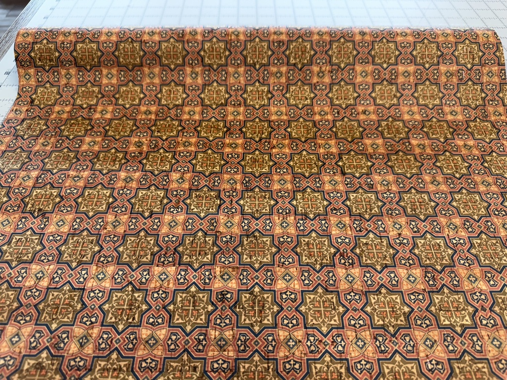 Cork Fabric - Blue and Coral Tiles