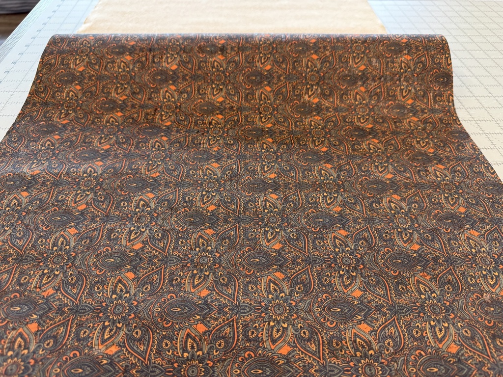 Cork Fabric - Dark Blue and Orange Paisley