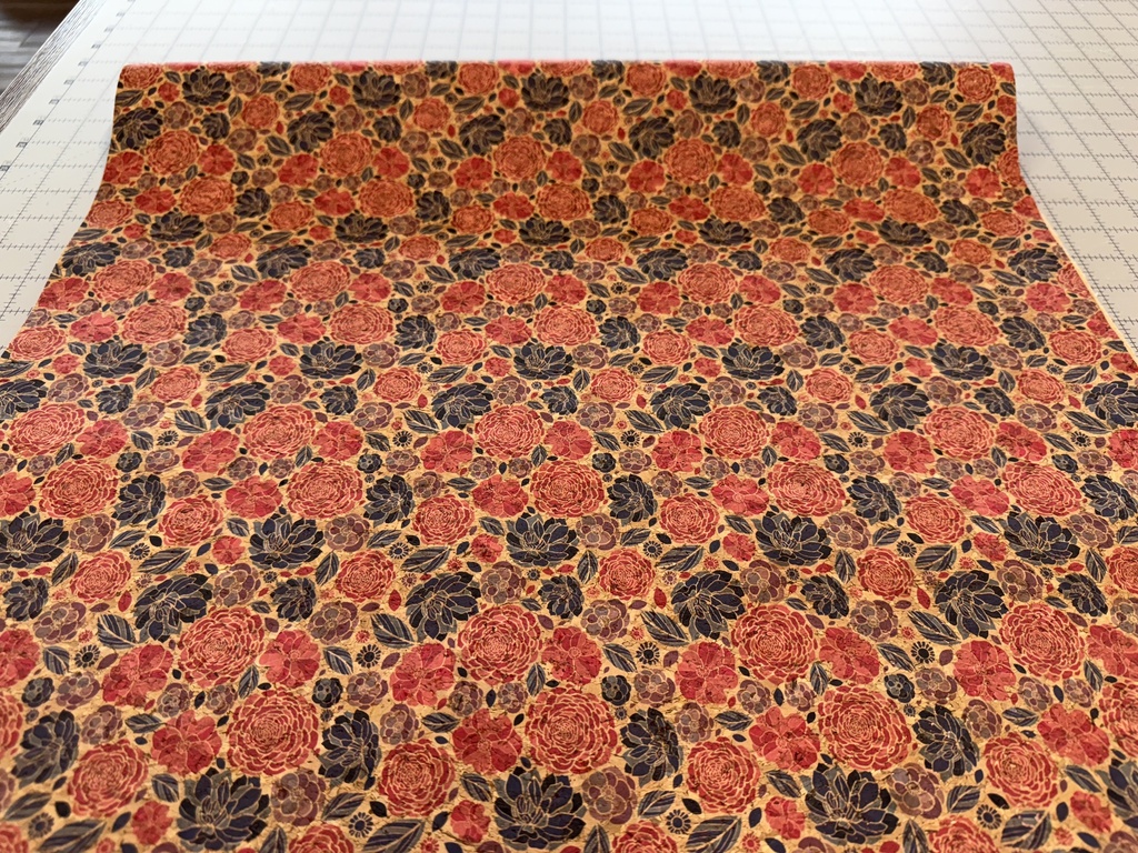 Cork Fabric - Blue and Red Flowers