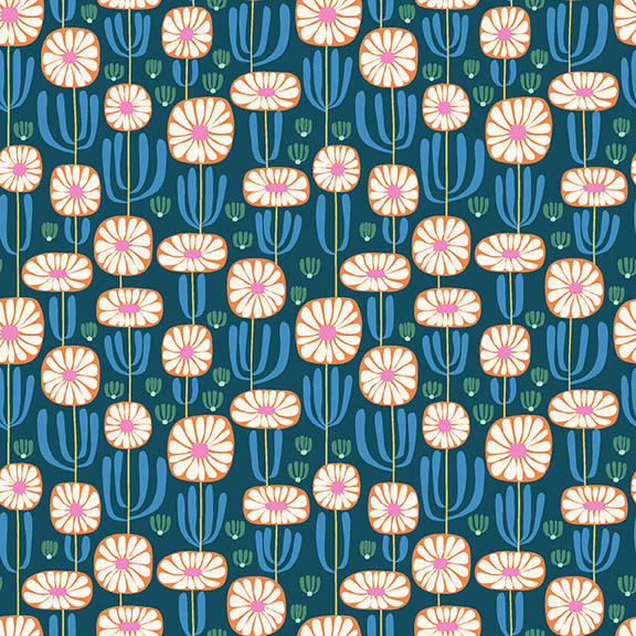 Cozy Cats by Kate Lower - Stem Flowers in Dark Teal