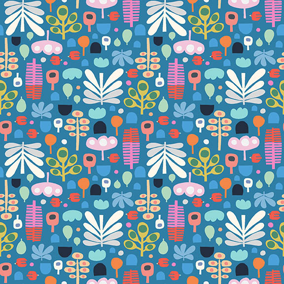 Cozy Cats by Kate Lower - Foliage in Dark Blue