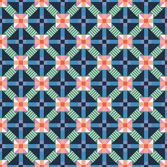 Cozy Cats by Kate Lower - Trellis Geo in Navy