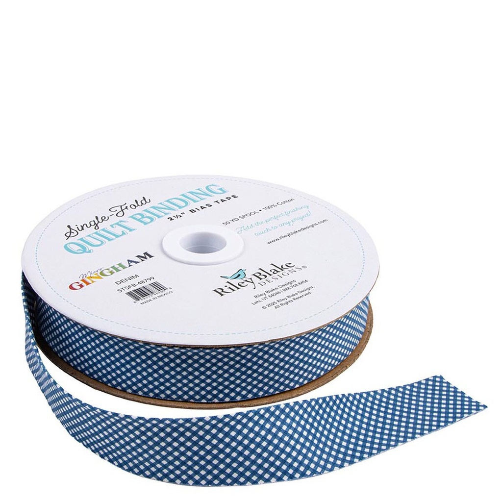 Single Fold Quilt Binding By the Yard 2.5" - Micro Gingham Denim