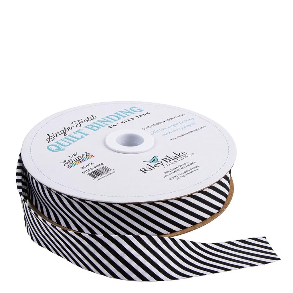 Single Fold Quilt Binding By the Yard 2.5" - Black Stripe