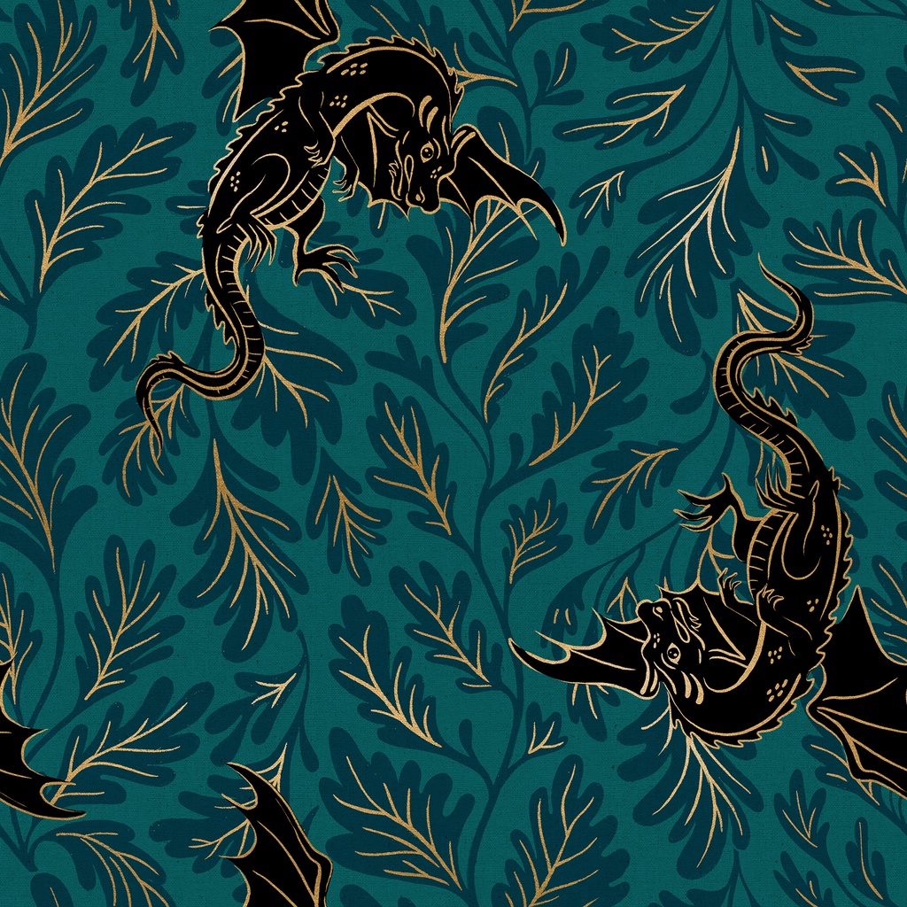 Fireglow by Sarah Watts - Dragon Lair Canvas in Turquoise