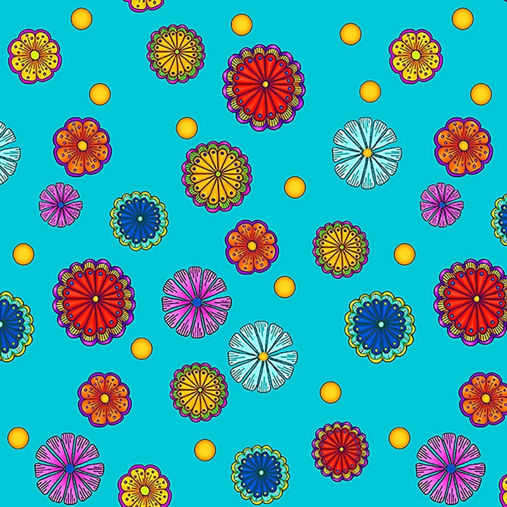 Carnivale by Debi Payne - Small Tossed Flowers in Turquoise