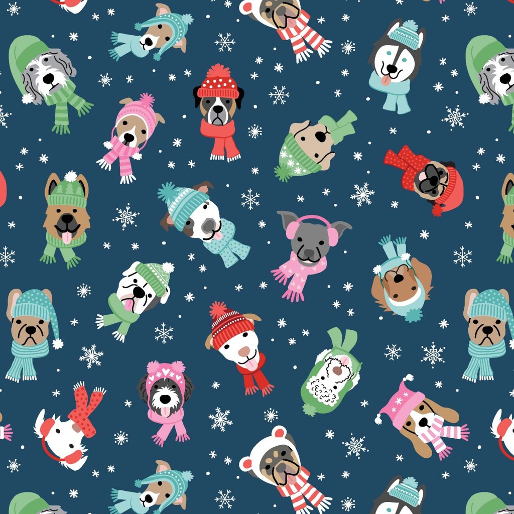 Winter Waggers by Devon Design Co - Dogs in Hats and Scarves in Dark Blue