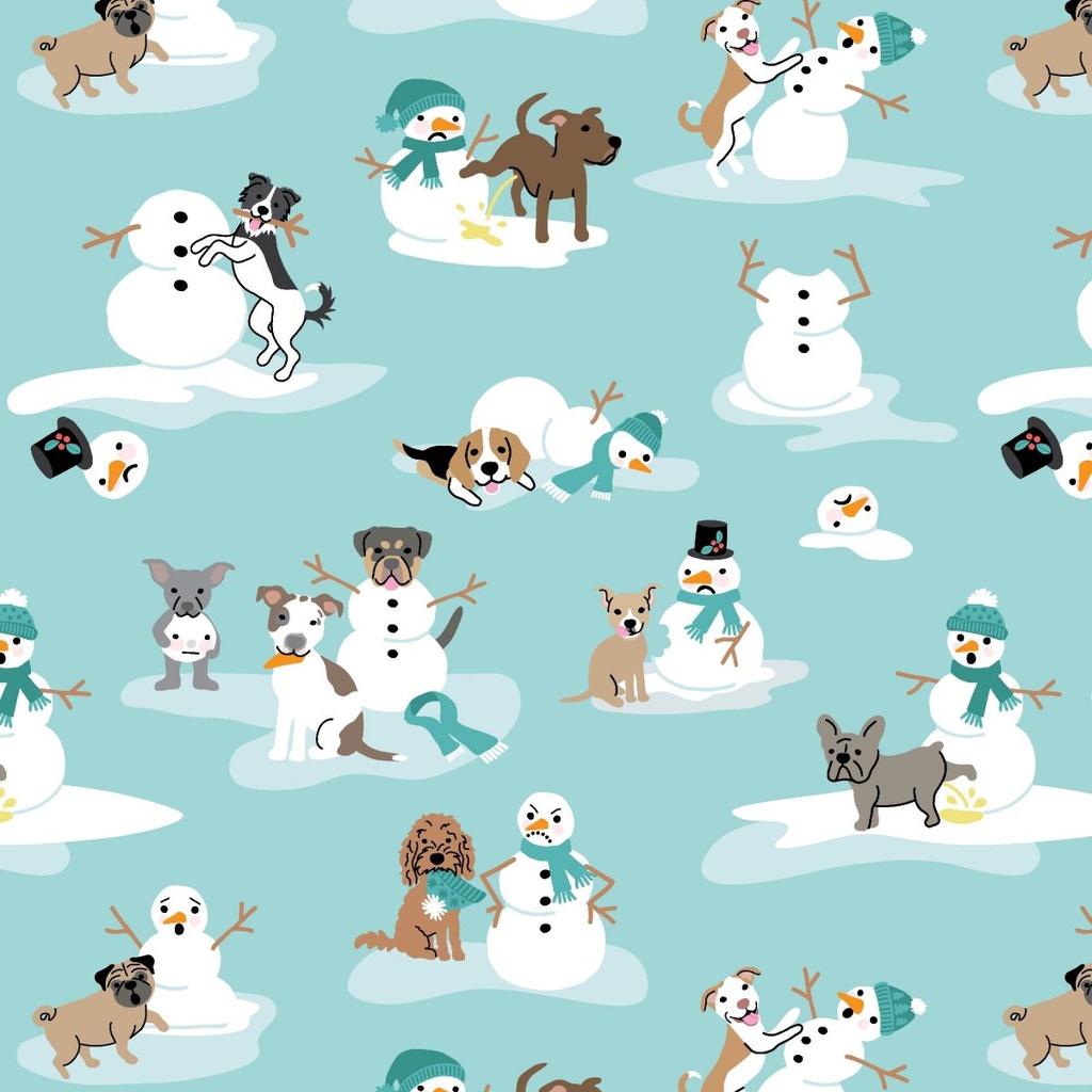 Winter Waggers by Devon Design Co - Dogs Playing With Snowmen in Light Blue