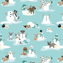 Winter Waggers by Devon Design Co - Dogs Playing With Snowmen in Light Blue