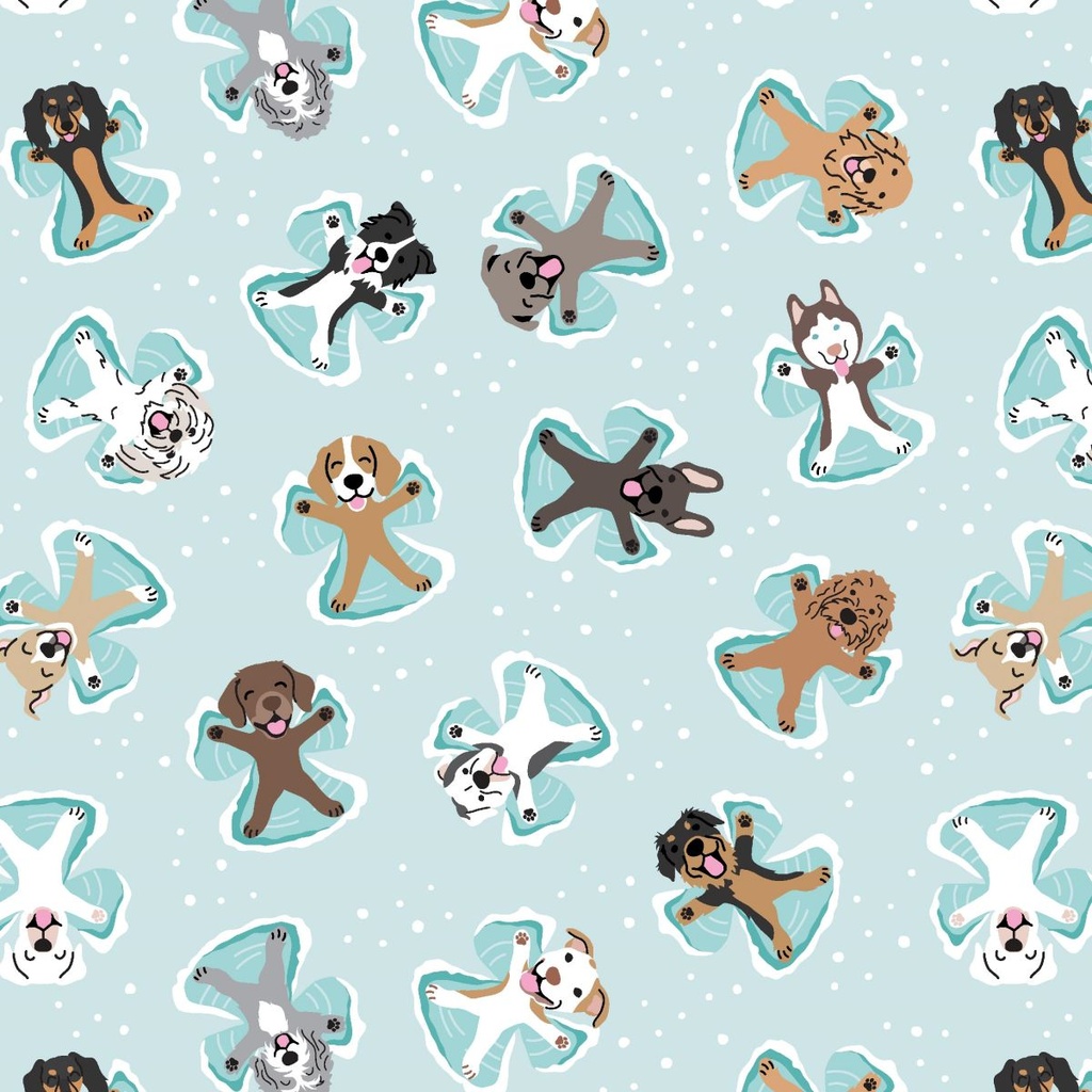 Winter Waggers by Devon Design Co - Dogs Making Snow Angels in Light Blue