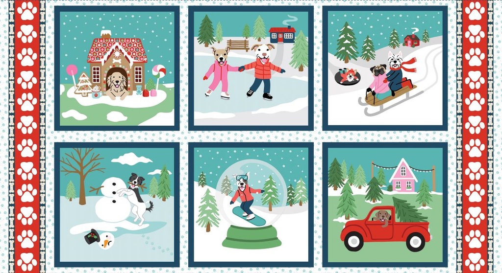 Winter Waggers by Devon Design Co. - Dogs Doing Winter Activities Panel 24"