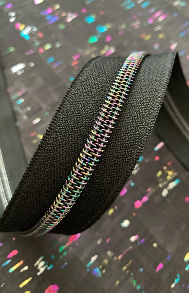 Black Zipper Tape with Iridescent Teeth by Sassafras Lane Designs - 3 Yards