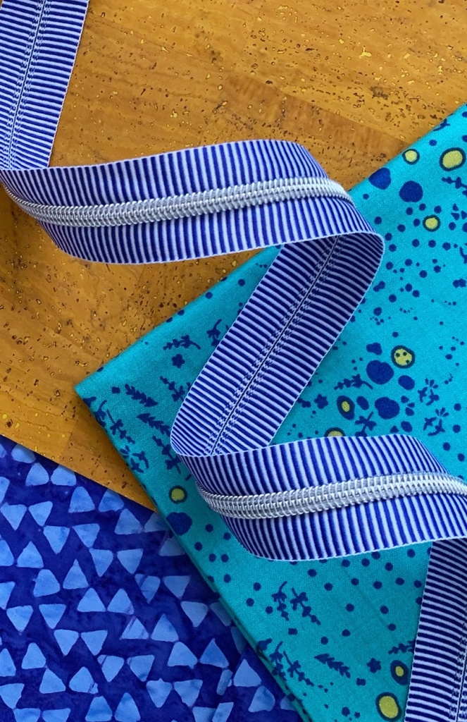 Zipper by the Yard Blue Stripe with Nickel Teeth by Sassafras Lane Designs - 3 Yards
