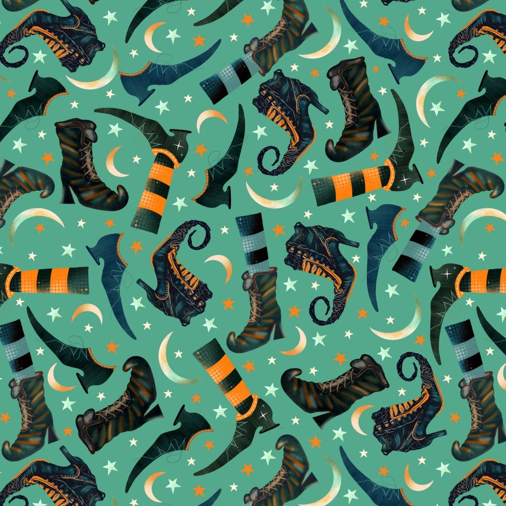 Witchy Wicked by Rose Halsey - Witch Boots and Moons in Turquoise