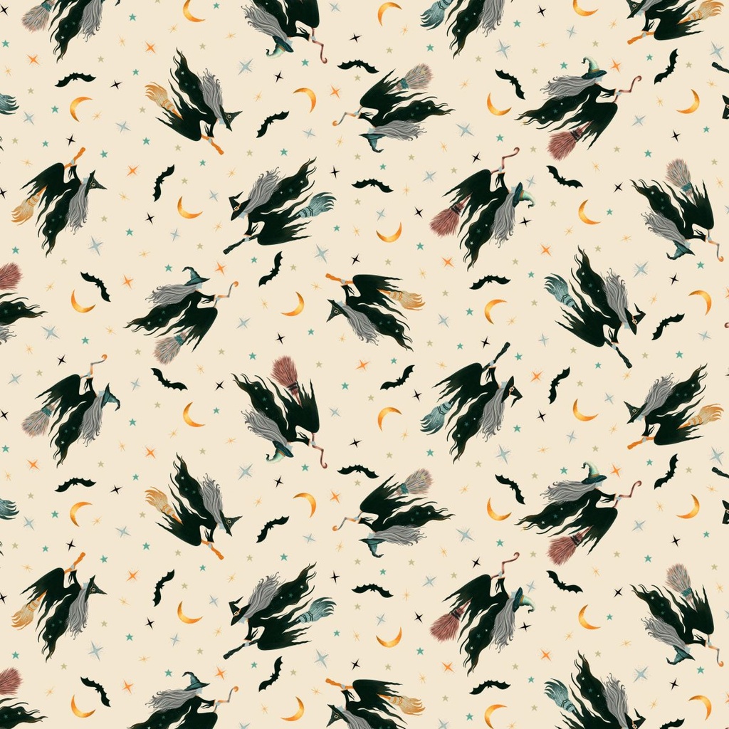 Witchy Wicked by Rose Halsey - Witches Flying on Broomsticks in Cream