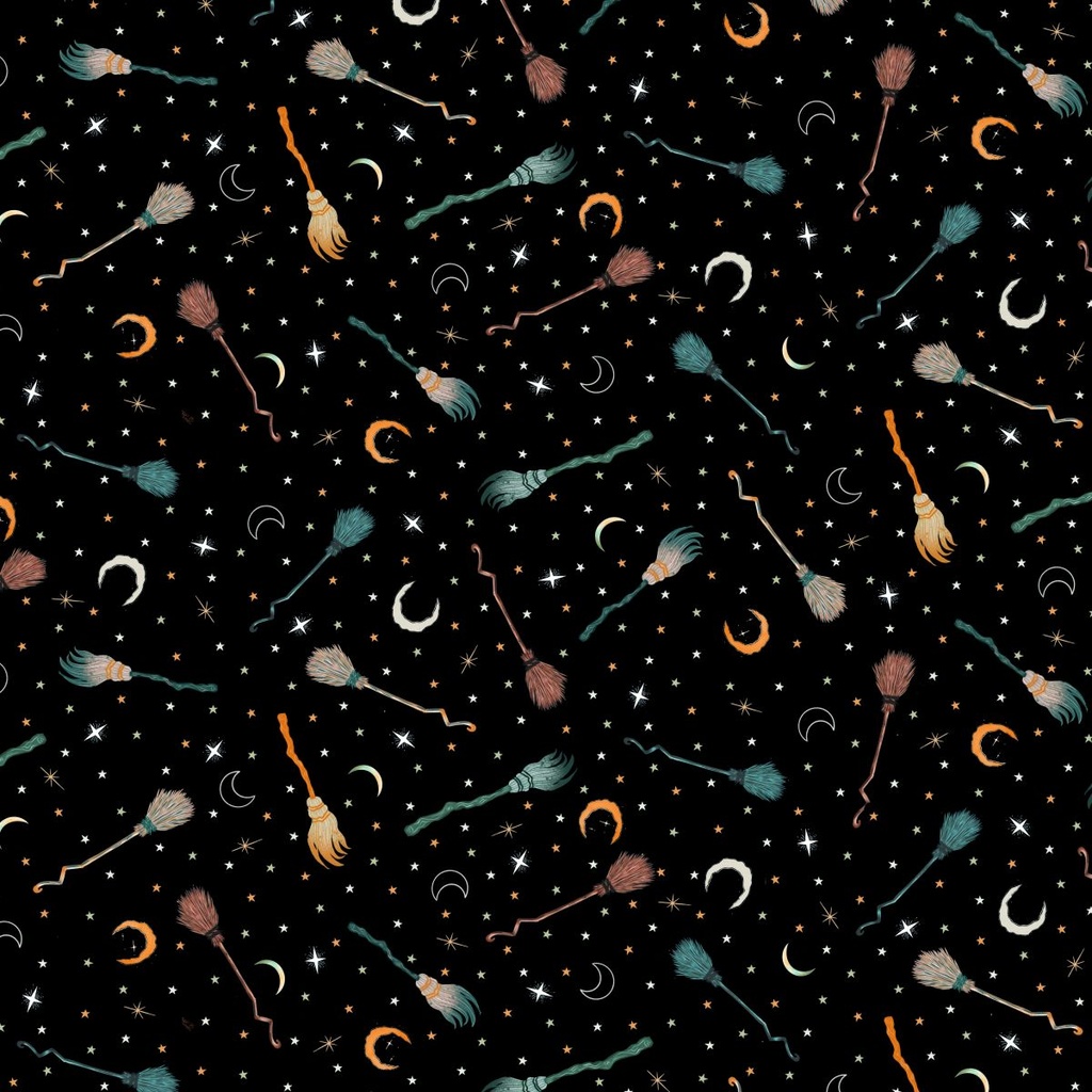 Witchy Wicked by Rose Halsey - Broomsticks, Stars and Moons in Black