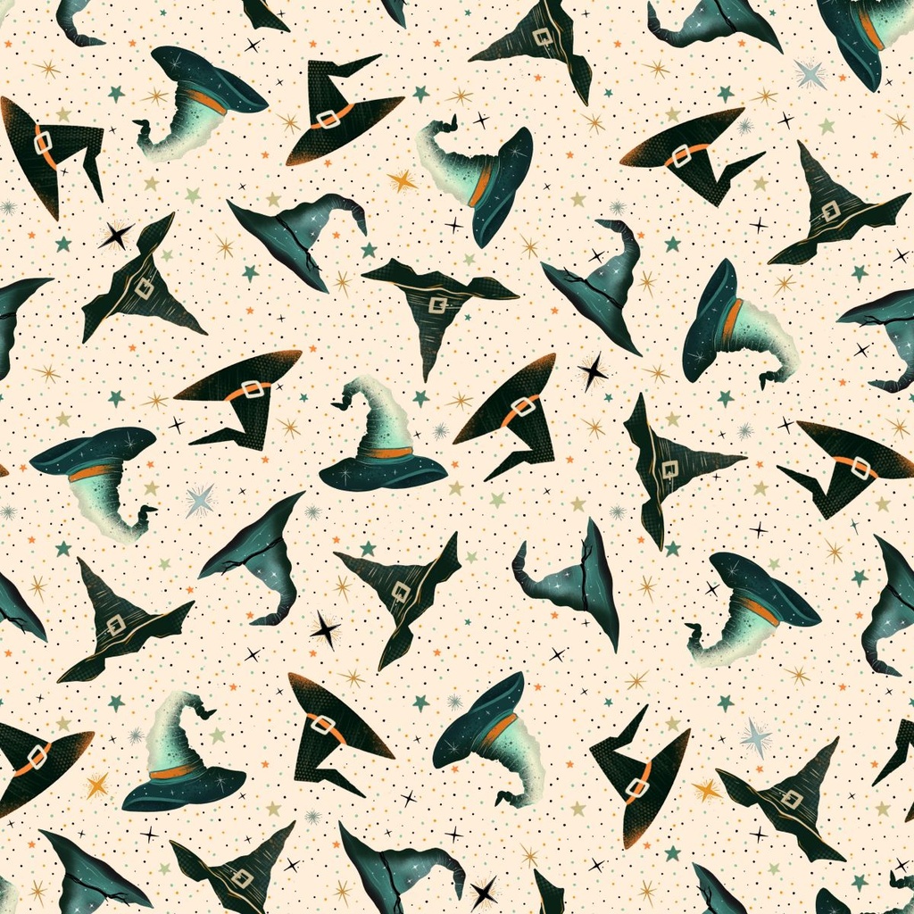 Witchy Wicked by Rose Halsey - Witches Hats and Stars in Cream