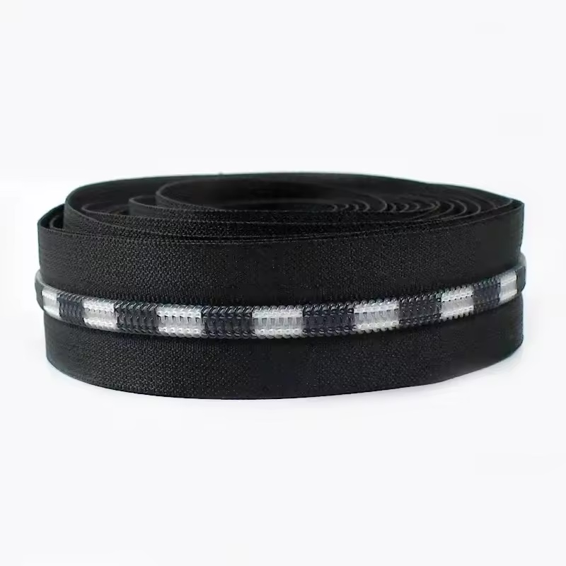 Zipper By The Yard B&W Teeth on Black Tape - 2yds