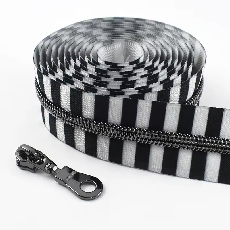 Zipper by the Yard Wide Stripe Black & White - 2 Yards, 2 Pulls